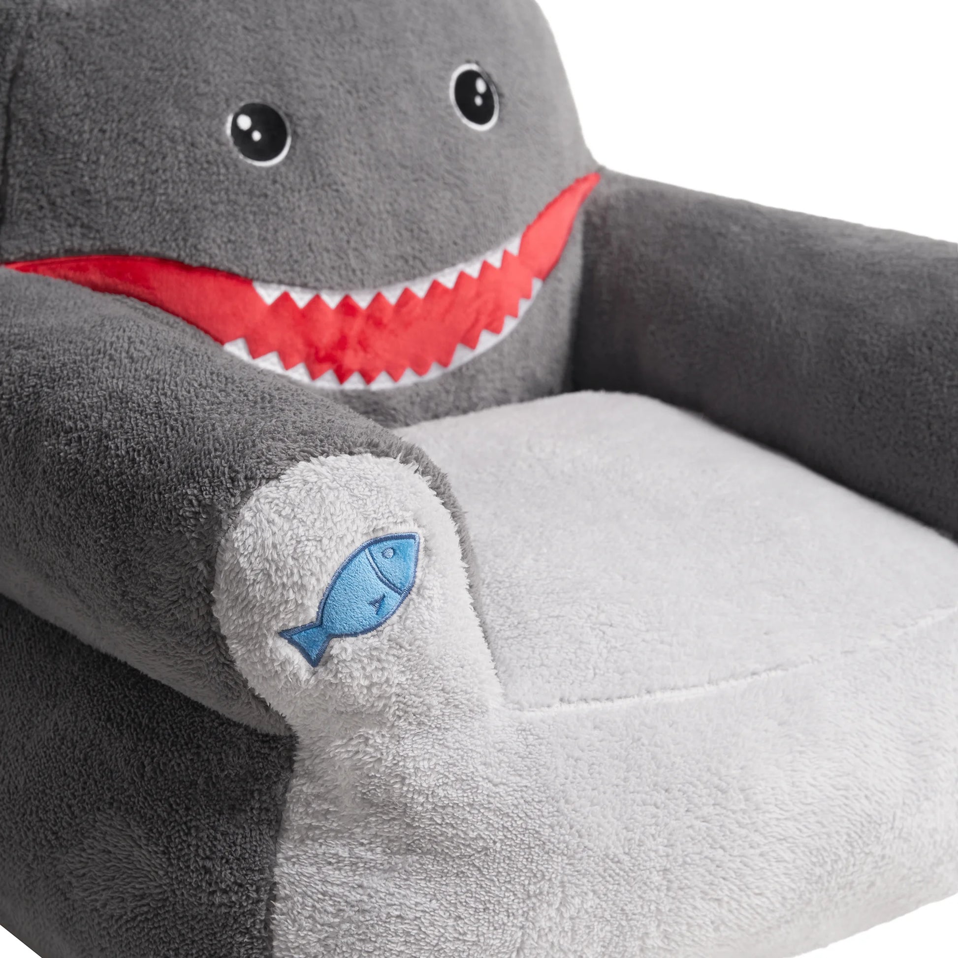 Kids Shark Large Foam Filled Bean Bag Chair, Gray Plush, 25" W X 20" D X 23" H