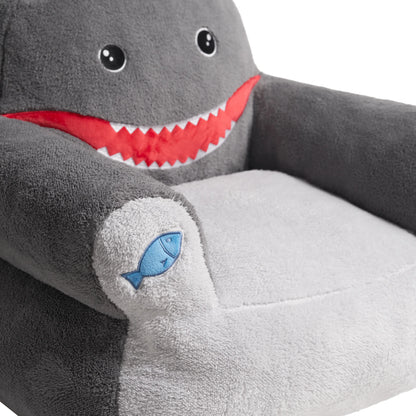 Kids Shark Large Foam Filled Bean Bag Chair, Gray Plush, 25" W X 20" D X 23" H
