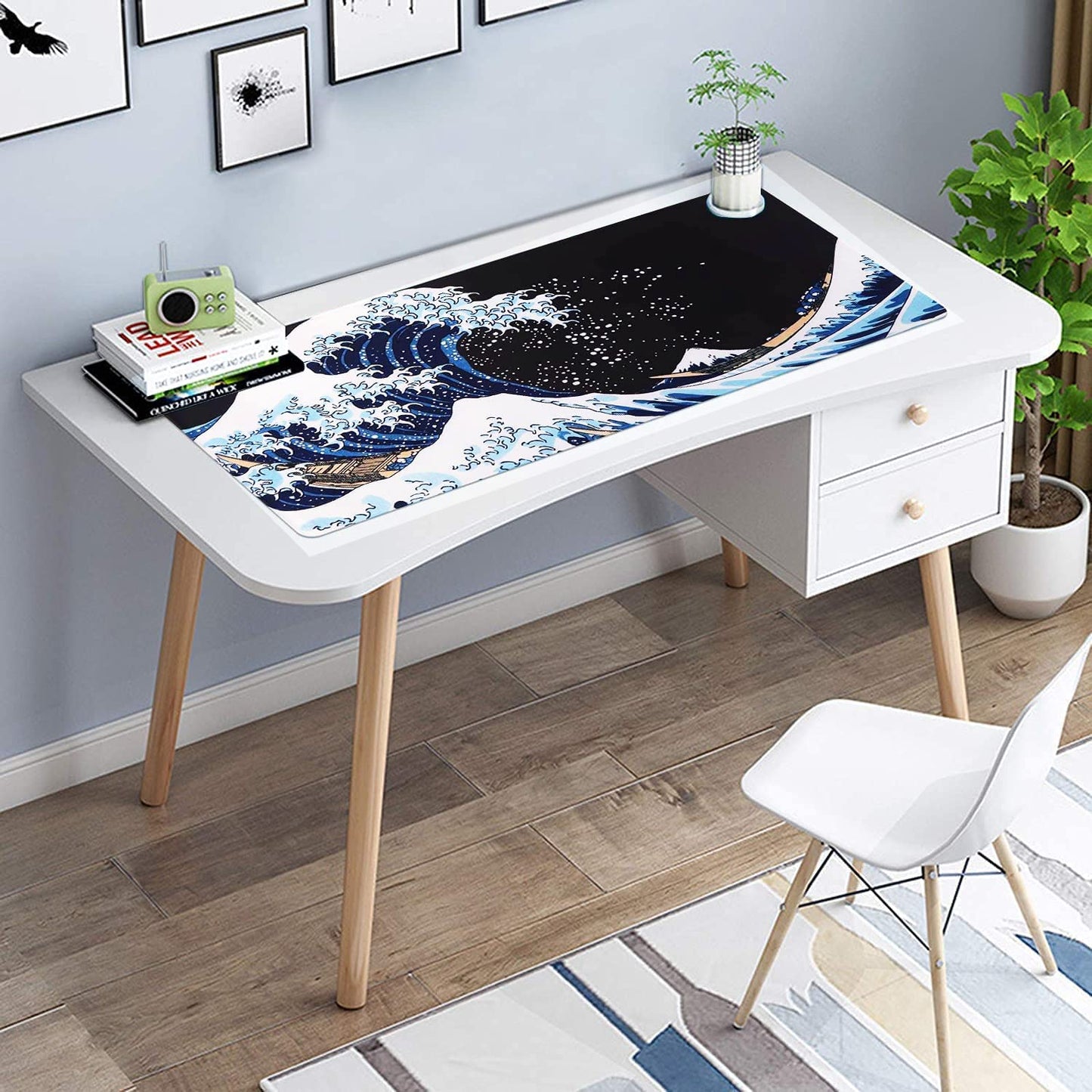 Desk Mat, Big Mouse Pad, XXL Extended Gaming Mouse Pad, Large Mouse Pad for Desk Rubber Base Mousepad with Stitched Edges, Keyboard Mouse Mat for Work, Game, Office, Home - Japanese Sea Wave