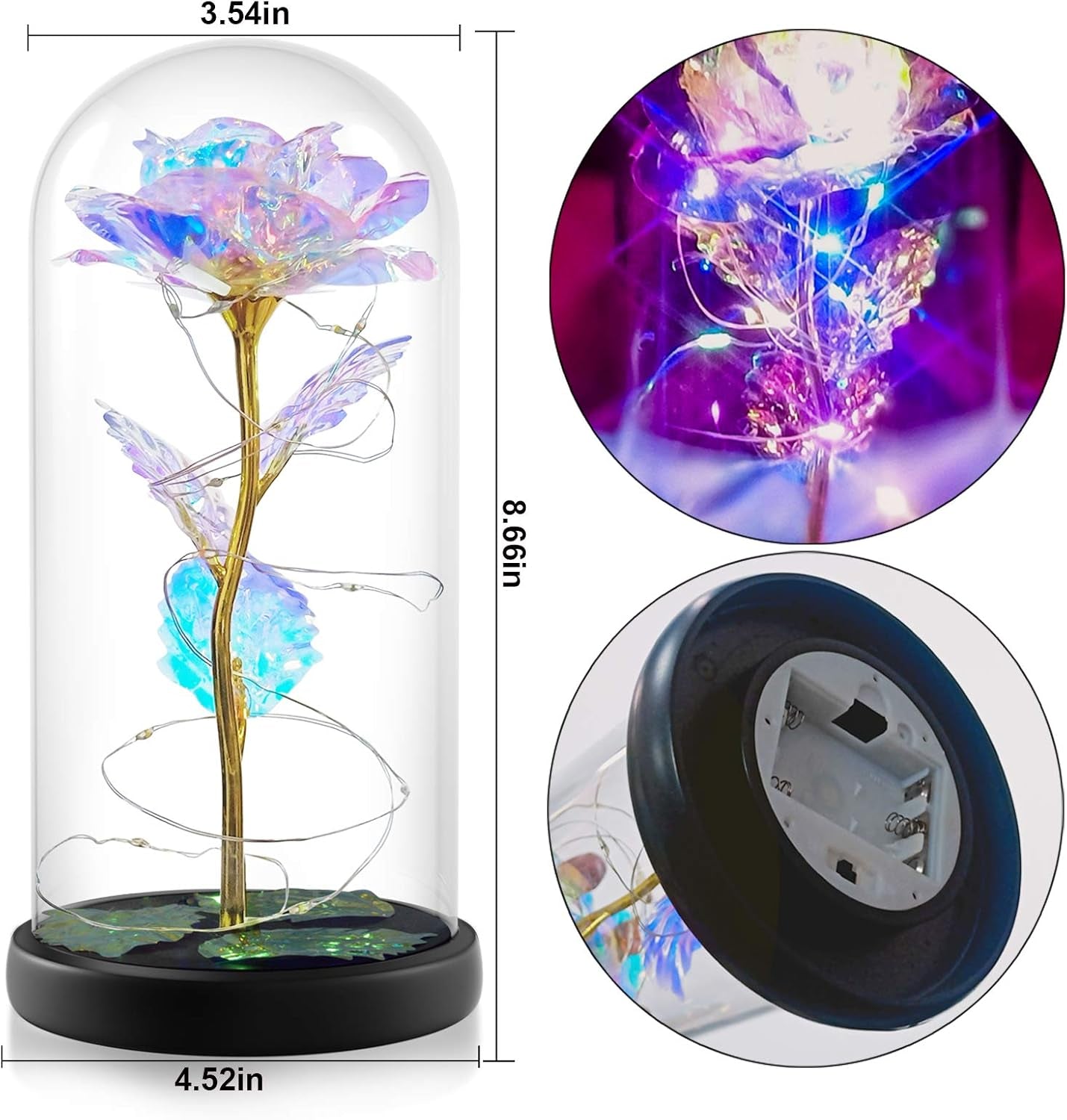 Enchanting Galaxy Flower Rose in Glass Dome - Perfect Birthday & Valentine's Day Gift for Women, Girlfriend, Wife, or Daughter - Illuminating Rainbow Light Display
