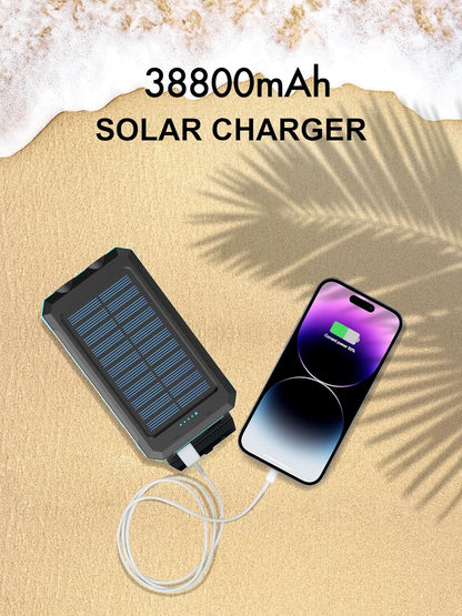 Eco-Friendly Solar Power Bank - Portable Waterproof Charger with LED Flashlight for Outdoor Adventures (Green)