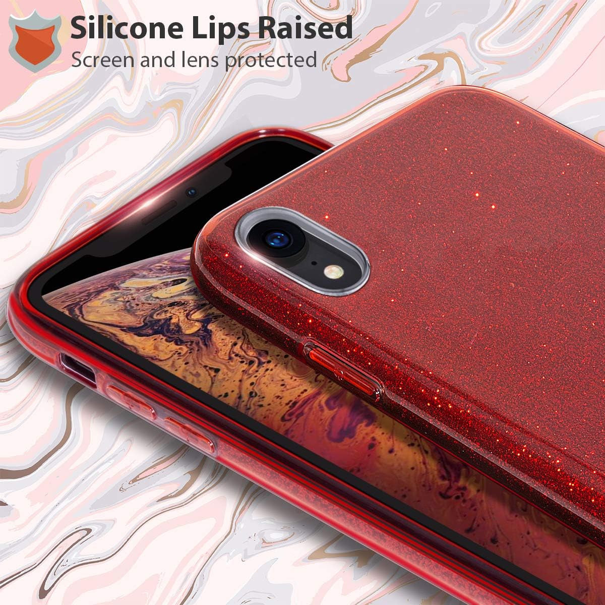 Compatible with Iphone XR Case,Bling Sparkle Cute Girls Women Protective Christmas Case(Red)