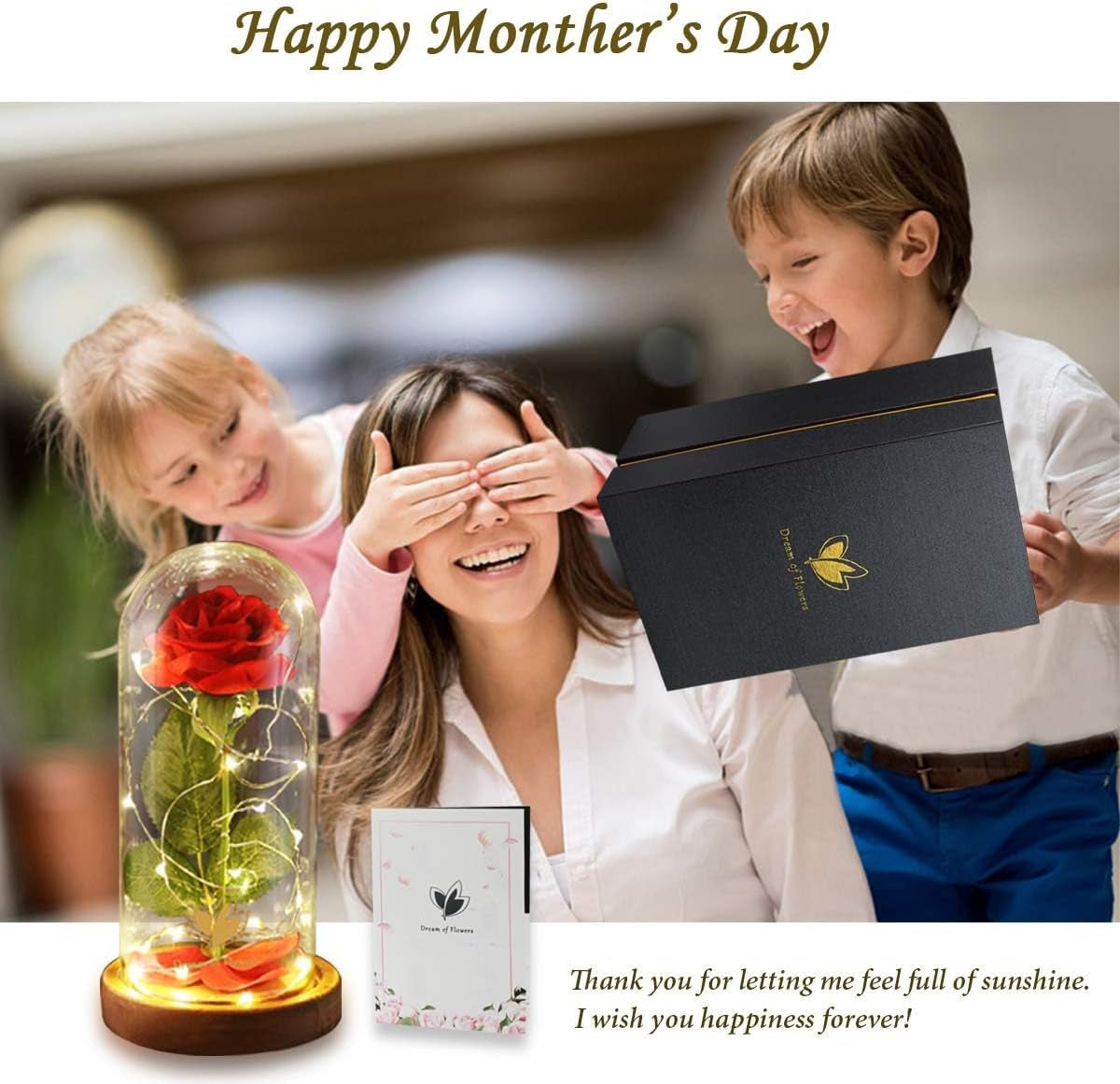 Christmas Day Rose Gifts for Her,Beauty and the Beast Rose in Glass Dome Lasts Forever Red Rose with LED Lights,Gifts for Women Mom Wife,Anniversary,Thanksgiving Gifts,Wedding Home Decor