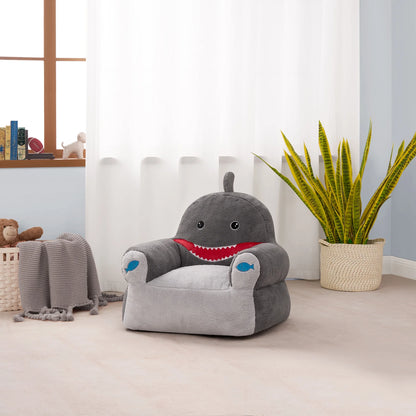 Kids Shark Large Foam Filled Bean Bag Chair, Gray Plush, 25" W X 20" D X 23" H