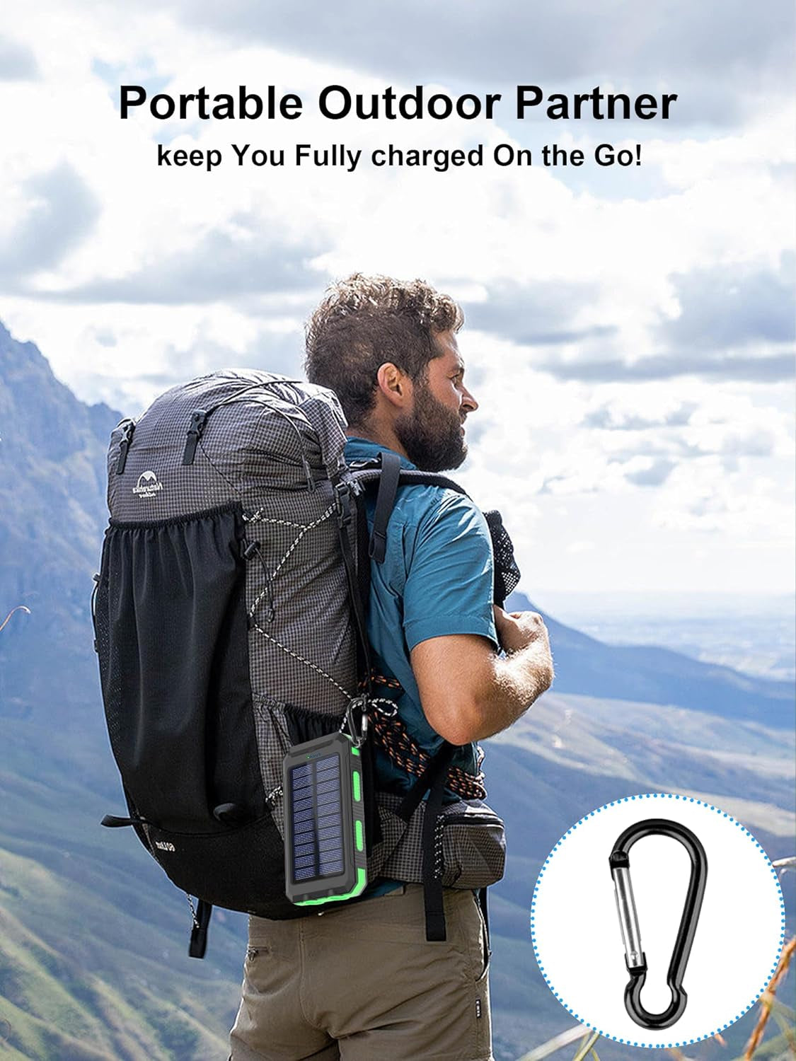 Eco-Friendly Solar Power Bank - Portable Waterproof Charger with LED Flashlight for Outdoor Adventures (Green)