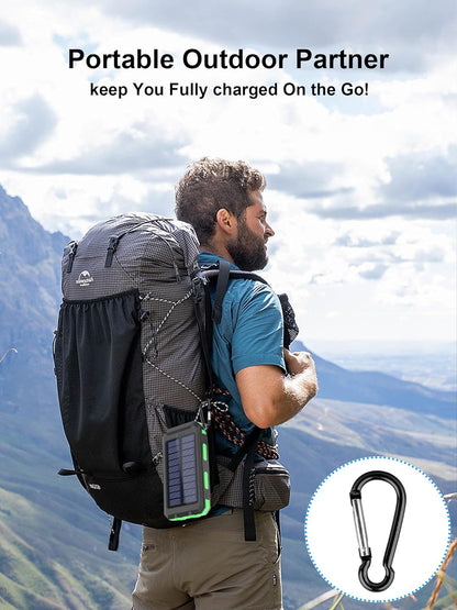 Eco-Friendly Solar Power Bank - Portable Waterproof Charger with LED Flashlight for Outdoor Adventures (Green)