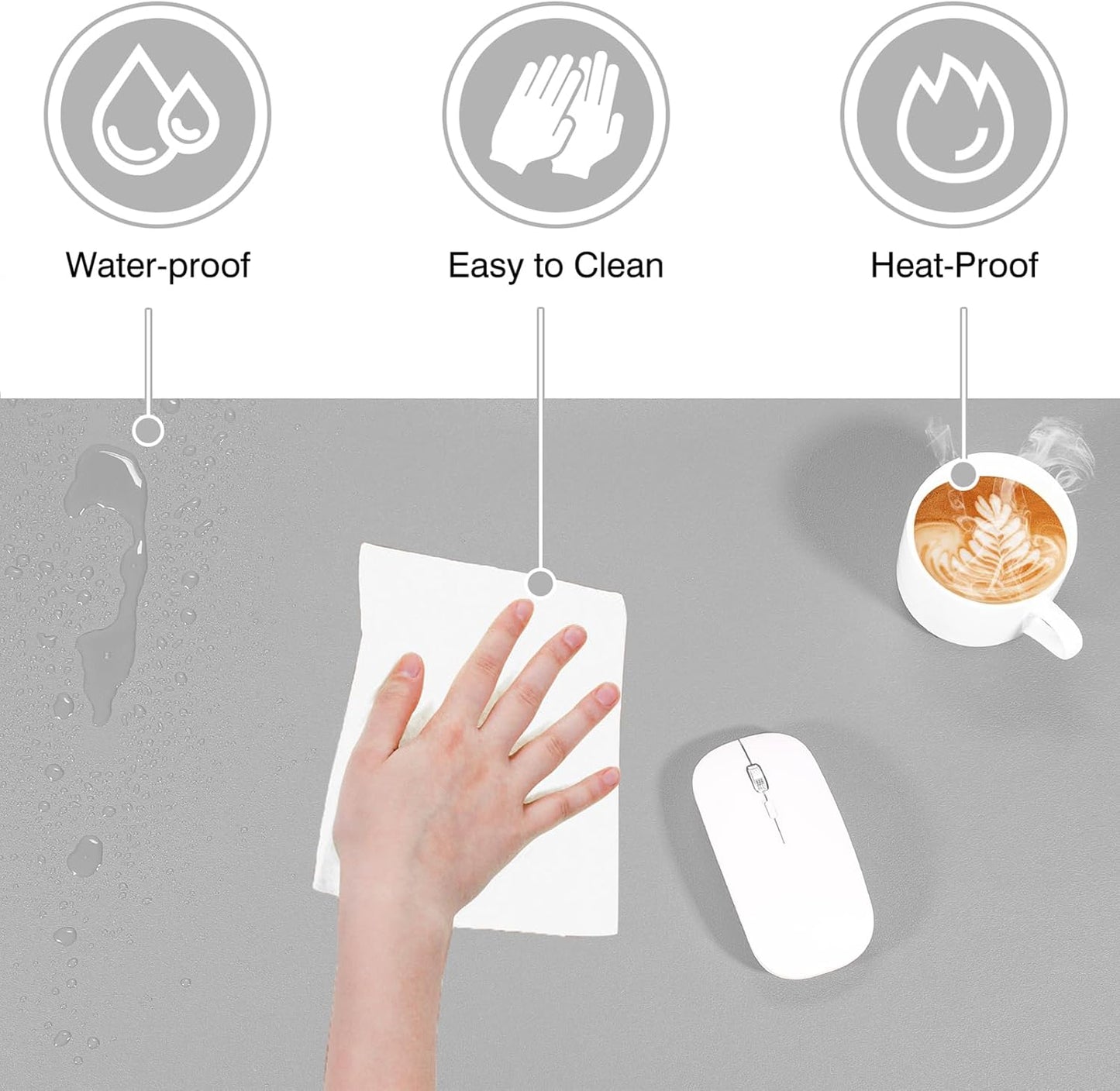 Dual Sided Desk Pad, Large Desk Mat, Waterproof Desk Blotter Protector Mouse Pad, Leather Desk Pad Large for Keyboard and Mouse (36" X 17", Gray/Sliver)