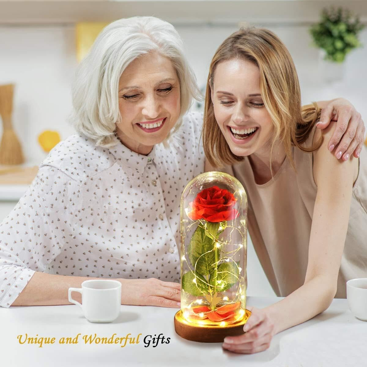 Christmas Day Rose Gifts for Her,Beauty and the Beast Rose in Glass Dome Lasts Forever Red Rose with LED Lights,Gifts for Women Mom Wife,Anniversary,Thanksgiving Gifts,Wedding Home Decor