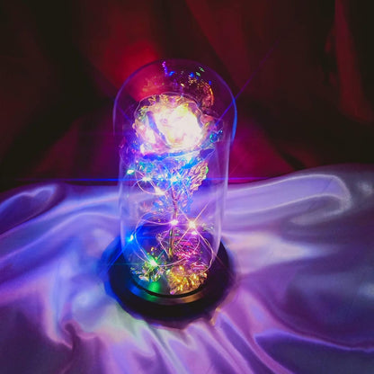 Enchanting Galaxy Flower Rose in Glass Dome - Perfect Birthday & Valentine's Day Gift for Women, Girlfriend, Wife, or Daughter - Illuminating Rainbow Light Display
