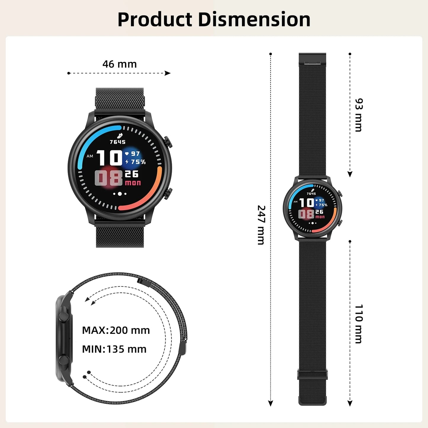 Men'S and Women'S Smartwatch 1.39-Inch, with Fitness Tracker/Wireless Call/Message Notification, Fits for Android and Iphone Devices (Alloy Black)