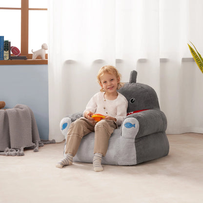 Kids Shark Large Foam Filled Bean Bag Chair, Gray Plush, 25" W X 20" D X 23" H