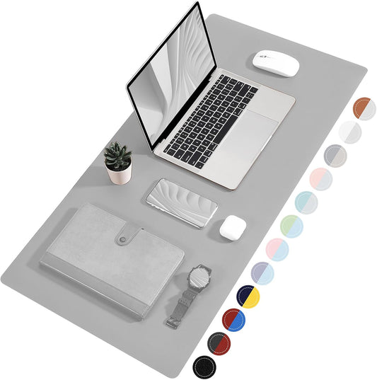 Dual Sided Desk Pad, Large Desk Mat, Waterproof Desk Blotter Protector Mouse Pad, Leather Desk Pad Large for Keyboard and Mouse (36" X 17", Gray/Sliver)
