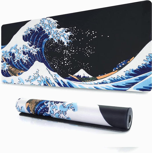 Desk Mat, Big Mouse Pad, XXL Extended Gaming Mouse Pad, Large Mouse Pad for Desk Rubber Base Mousepad with Stitched Edges, Keyboard Mouse Mat for Work, Game, Office, Home - Japanese Sea Wave