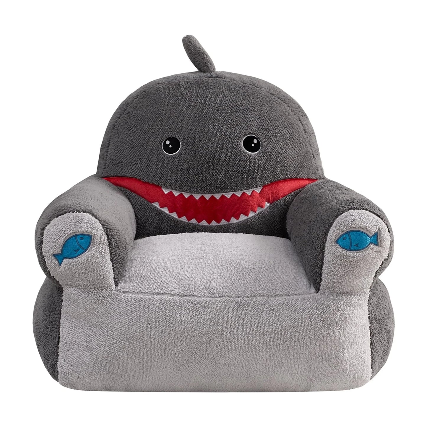 Kids Shark Large Foam Filled Bean Bag Chair, Gray Plush, 25" W X 20" D X 23" H