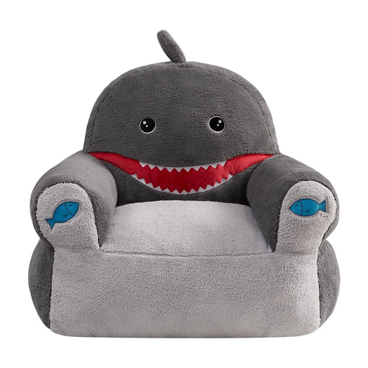Kids Shark Large Foam Filled Bean Bag Chair, Gray Plush, 25" W X 20" D X 23" H