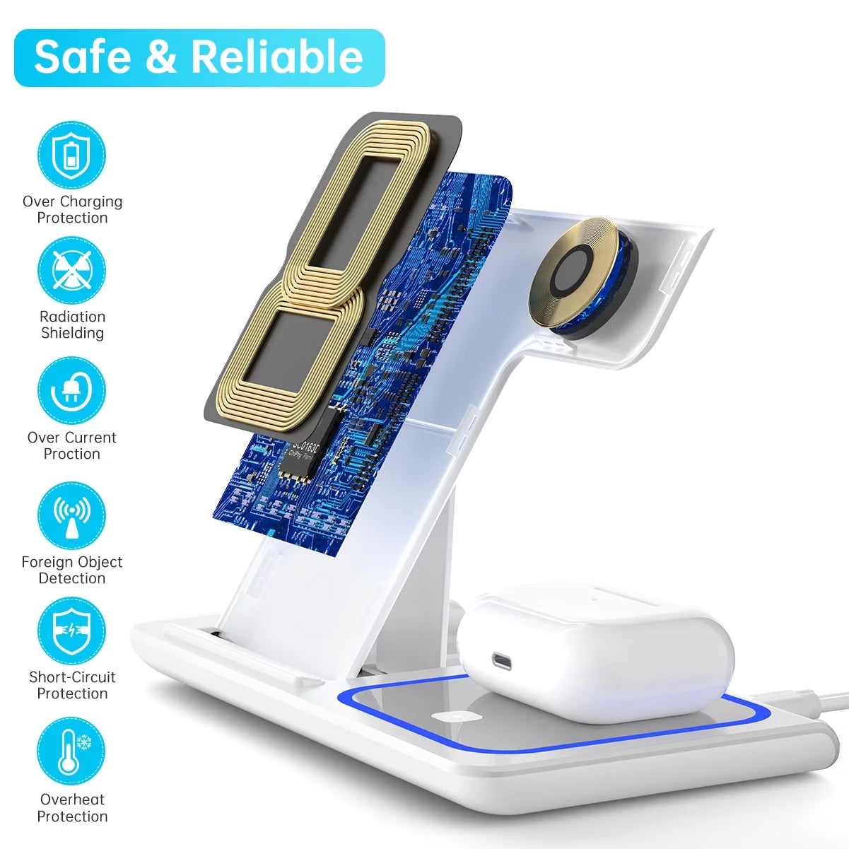 Wireless Charging Station, 18W 3 in 1 Charger Station, Fast Charging Dock Stand for Iwatch Series 11/10/9/8/7/6/SE/5/4/3, Compatible for Iphone 17/16 15 14 13 12 11 Pro Max/Samsung/ Airpod