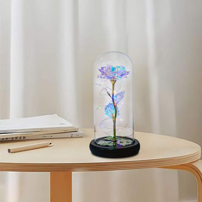 Enchanting Galaxy Flower Rose in Glass Dome - Perfect Birthday & Valentine's Day Gift for Women, Girlfriend, Wife, or Daughter - Illuminating Rainbow Light Display