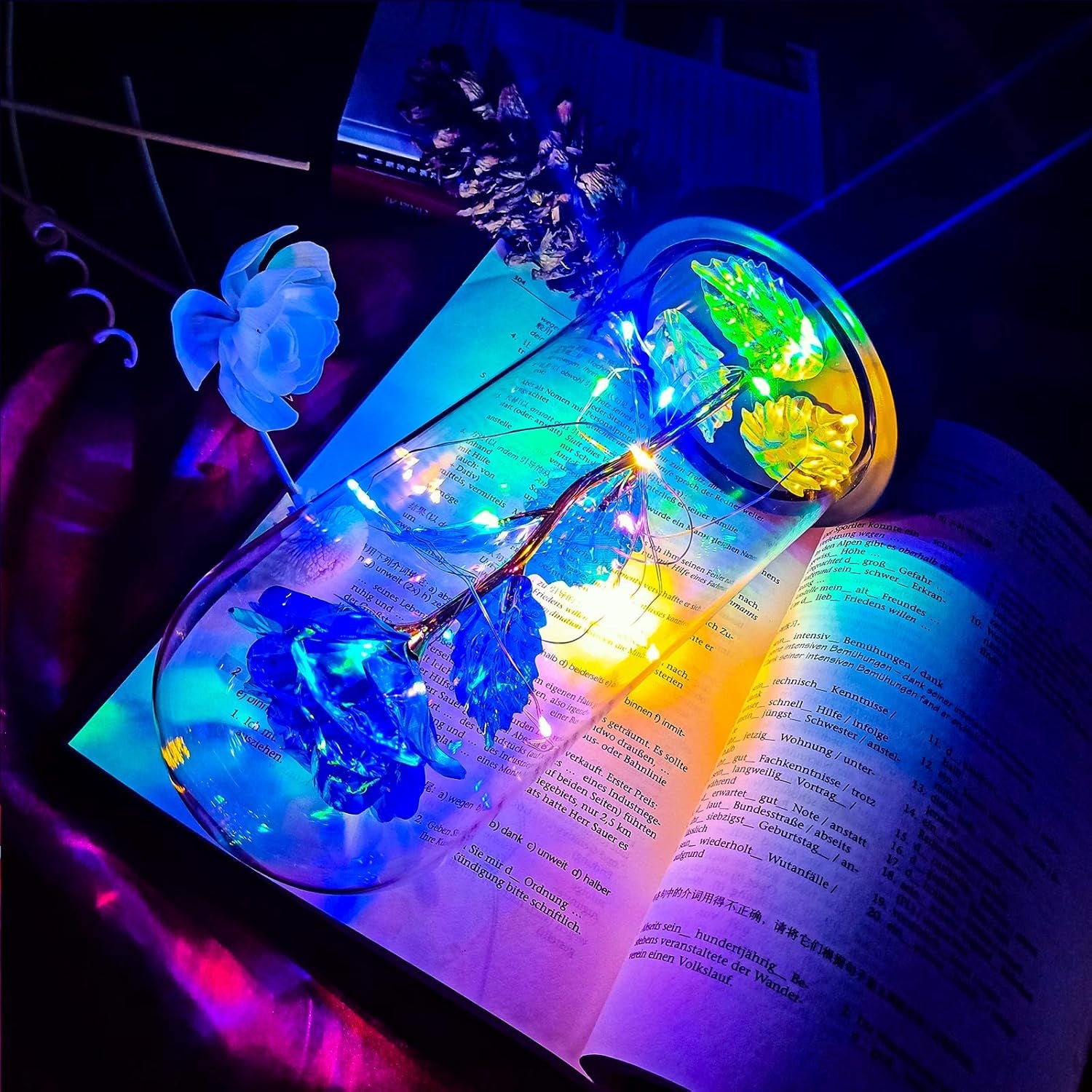 Enchanting Galaxy Flower Rose in Glass Dome - Perfect Birthday & Valentine's Day Gift for Women, Girlfriend, Wife, or Daughter - Illuminating Rainbow Light Display
